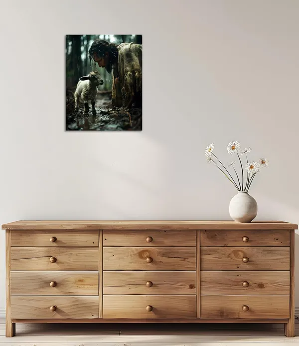 Multicolor_Jesus_Canvas_Wall_Art_Jesus_Pictures_|_For_Wall_Jesus_Gazes_at_the_Lamb_Painting_Jesus_and_Lamb_Picture_Jesus_Painting_|_For_Living_Room_Bedroom_Home_Wall_Decor_Stretched_and_Framed_12X16_inch