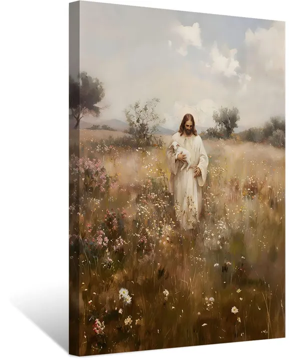 Multicolor_Jesus_Holding_the_Lamb_Canvas_Wall_Art_Parable_of_the_Lost_Sheep_Bible_Wall_Decor_Christian_Bedroom_Living_Room_Home_Decoration_Ready_to_Hang_(canvas_12inx16in)