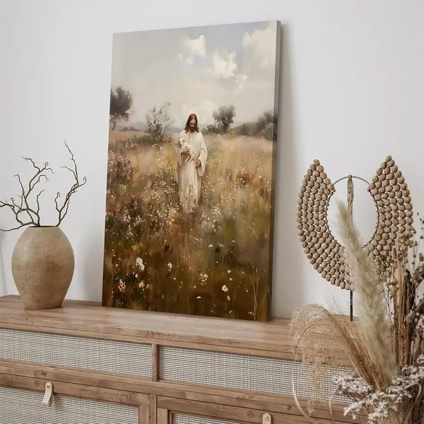 Multicolor_Jesus_Holding_the_Lamb_Canvas_Wall_Art_Parable_of_the_Lost_Sheep_Bible_Wall_Decor_Christian_Bedroom_Living_Room_Home_Decoration_Ready_to_Hang_(canvas_12inx16in)