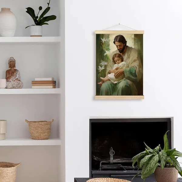 Multicolor_Christian_Jesus_Wall_Art_-_Religious_Divine_Mercy_Wall_Decor_Poster_Hanger_with_Wood_Frames,_Serenity_Prayer_Baby_God_Wall_Hanging_Canvas_Decor_|_For_Home_Bedroom,_12x16_Inches