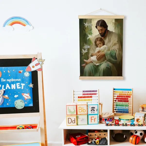 Multicolor_Christian_Jesus_Wall_Art_-_Religious_Divine_Mercy_Wall_Decor_Poster_Hanger_with_Wood_Frames,_Serenity_Prayer_Baby_God_Wall_Hanging_Canvas_Decor_|_For_Home_Bedroom,_12x16_Inches