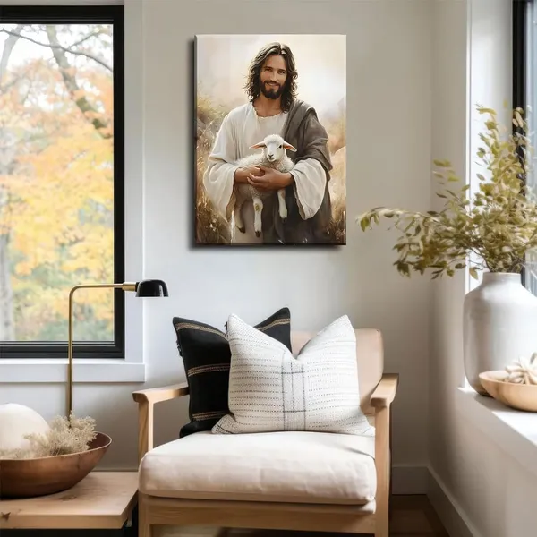 Multicolor_Jesus_and_Lamb_Canvas_Wall_Art_Jesus_Saves_the_lost_lamb_Wall_Decor_Pictures_Christian_Lamb_of_God_Painting_Posters_Prints_|_For_Dining_Living_Room_Kitchen_Wall_Bedroom_Decoration