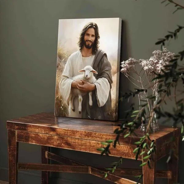 Multicolor_Jesus_and_Lamb_Canvas_Wall_Art_Jesus_Saves_the_lost_lamb_Wall_Decor_Pictures_Christian_Lamb_of_God_Painting_Posters_Prints_|_For_Dining_Living_Room_Kitchen_Wall_Bedroom_Decoration