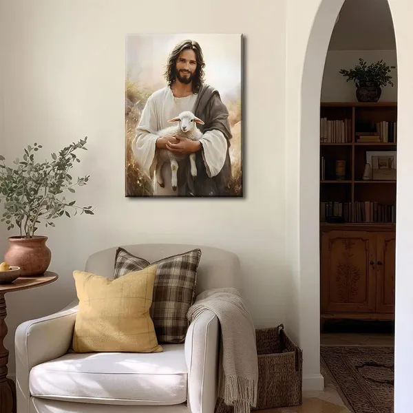 Multicolor_Jesus_and_Lamb_Canvas_Wall_Art_Jesus_Saves_the_lost_lamb_Wall_Decor_Pictures_Christian_Lamb_of_God_Painting_Posters_Prints_|_For_Dining_Living_Room_Kitchen_Wall_Bedroom_Decoration