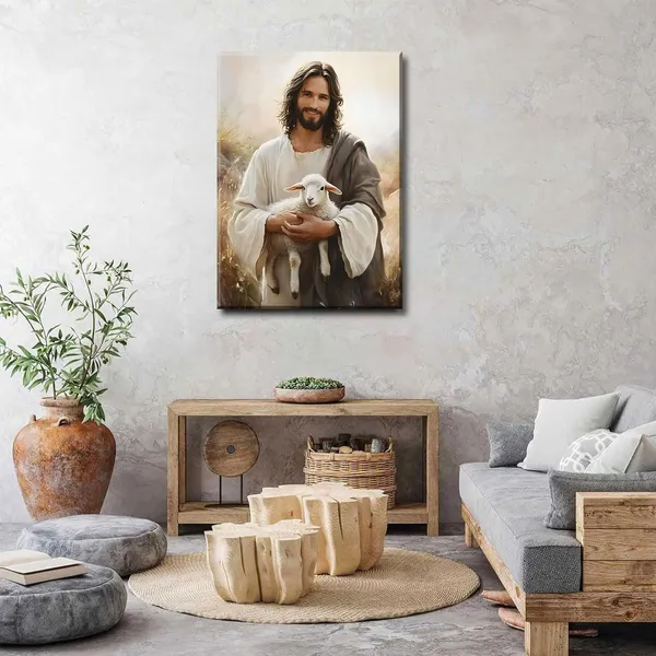Multicolor_Jesus_and_Lamb_Canvas_Wall_Art_Jesus_Saves_the_lost_lamb_Wall_Decor_Pictures_Christian_Lamb_of_God_Painting_Posters_Prints_|_For_Dining_Living_Room_Kitchen_Wall_Bedroom_Decoration