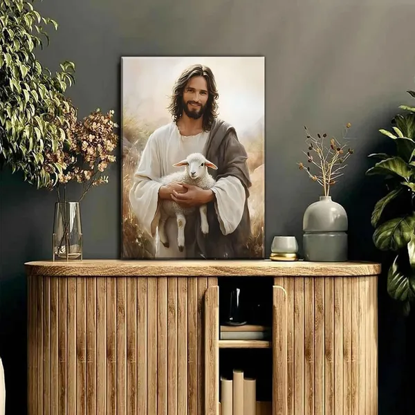 Multicolor_Jesus_and_Lamb_Canvas_Wall_Art_Jesus_Saves_the_lost_lamb_Wall_Decor_Pictures_Christian_Lamb_of_God_Painting_Posters_Prints_|_For_Dining_Living_Room_Kitchen_Wall_Bedroom_Decoration