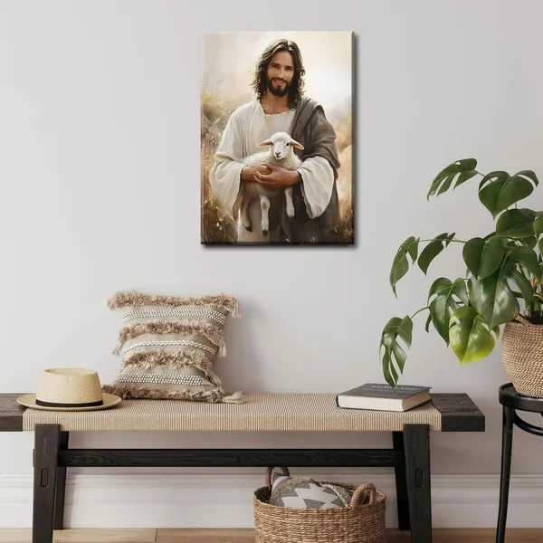 Multicolor_Jesus_and_Lamb_Canvas_Wall_Art_Jesus_Saves_the_lost_lamb_Wall_Decor_Pictures_Christian_Lamb_of_God_Painting_Posters_Prints_|_For_Dining_Living_Room_Kitchen_Wall_Bedroom_Decoration