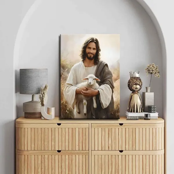 Multicolor_Jesus_and_Lamb_Canvas_Wall_Art_Jesus_Saves_the_lost_lamb_Wall_Decor_Pictures_Christian_Lamb_of_God_Painting_Posters_Prints_|_For_Dining_Living_Room_Kitchen_Wall_Bedroom_Decoration