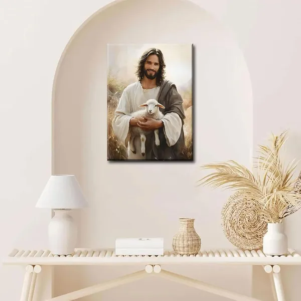 Multicolor_Jesus_and_Lamb_Canvas_Wall_Art_Jesus_Saves_the_lost_lamb_Wall_Decor_Pictures_Christian_Lamb_of_God_Painting_Posters_Prints_|_For_Dining_Living_Room_Kitchen_Wall_Bedroom_Decoration