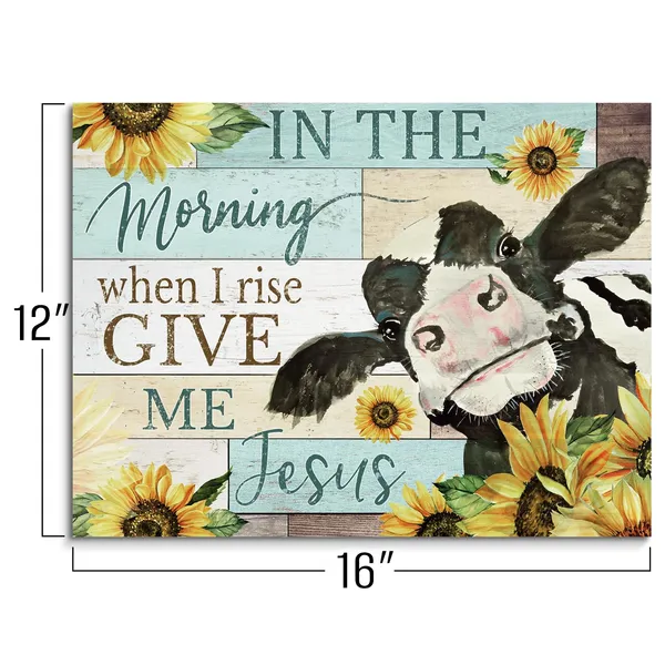 Multicolor_Teal_Blue_Inspirational_Quote_Wall_Art_In_the_Morning_When_I_rise_Give_Me_Jesus_Phrases_Canvas_Painting_Farm_Cow_with_Sunflowers_Picture_Print_Posters_Rustic_Farmhouse_Artwork_Decor_|_For_Bedroom_12x16