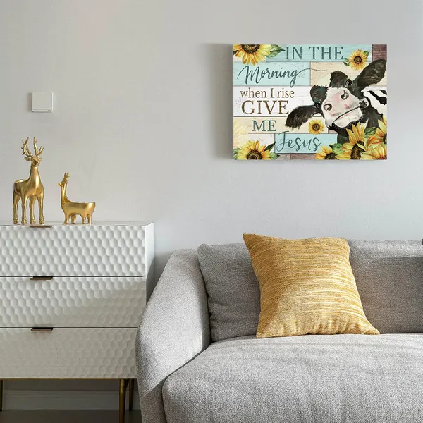 Multicolor_Teal_Blue_Inspirational_Quote_Wall_Art_In_the_Morning_When_I_rise_Give_Me_Jesus_Phrases_Canvas_Painting_Farm_Cow_with_Sunflowers_Picture_Print_Posters_Rustic_Farmhouse_Artwork_Decor_|_For_Bedroom_12x16