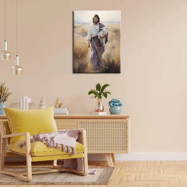Multicolor_Framed_Jesus_and_Lamb_Canvas_Wall_Art_Jesus_Christ_The_Good_Shepherd_Picture_Prints_God_Faith_Poster_Artwork_Christian_Home_Bedroom_Decoration