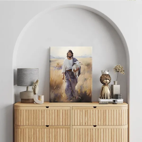 Multicolor_Framed_Jesus_and_Lamb_Canvas_Wall_Art_Jesus_Christ_The_Good_Shepherd_Picture_Prints_God_Faith_Poster_Artwork_Christian_Home_Bedroom_Decoration