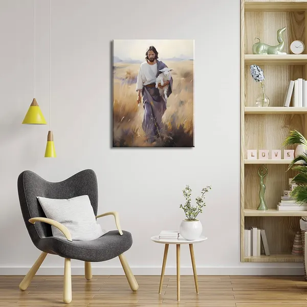 Multicolor_Framed_Jesus_and_Lamb_Canvas_Wall_Art_Jesus_Christ_The_Good_Shepherd_Picture_Prints_God_Faith_Poster_Artwork_Christian_Home_Bedroom_Decoration