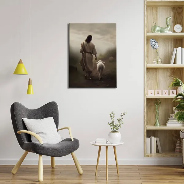 Multicolor_Framed_Jesus_and_Lamb_Canvas_Wall_Art_God_Faith_Poster_Prints_Wall_Decor_Picture_Christian_Home_Bedroom_Decoration