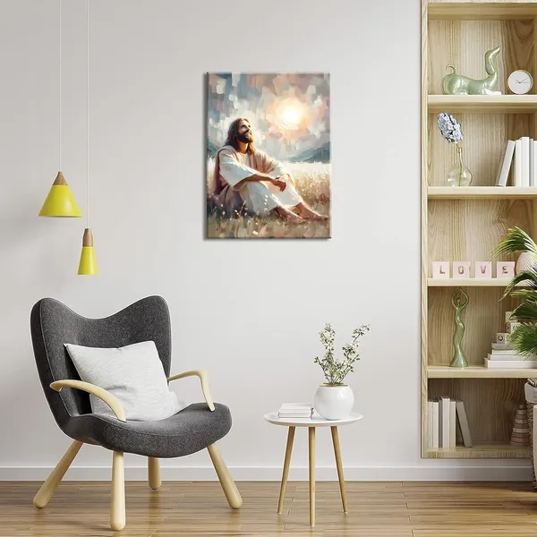 Multicolor_Jesus_Canvas_Wall_Art_Christian_Boho_Jesus_Sun_and_Smiles_Wall_Decor_Pictures_Religious_Faith_Posters_Prints_|_For_Living_Room_Bedroom_Christ_Decoration,12x16in