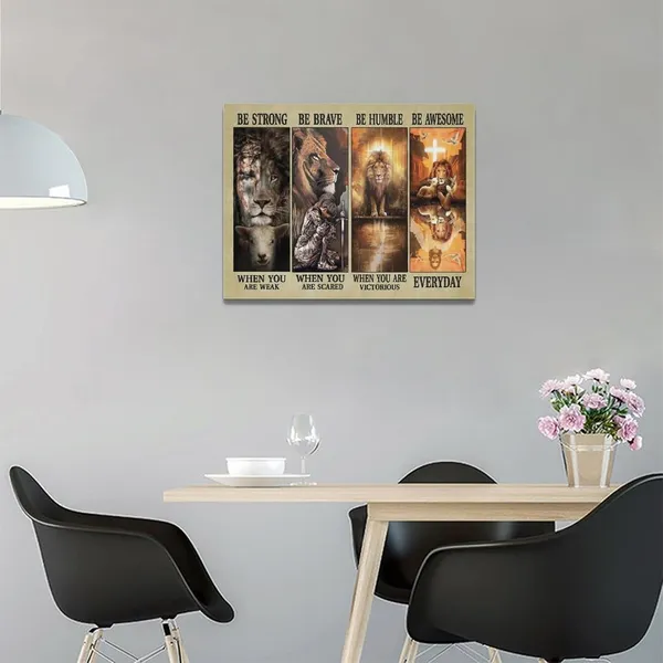 Multicolor_Christian_Jesus_Lion_Wall_Art_Jesus_Lion_Lamb_Pictures_Wall_Decor_Be_Strong_Inspirational_Quotes_Canvas_Painting_Print_Christ_Religious_Wall_Decoration_Artworks_Framed_|_For_Living_Room_Bedroom_16"x12"