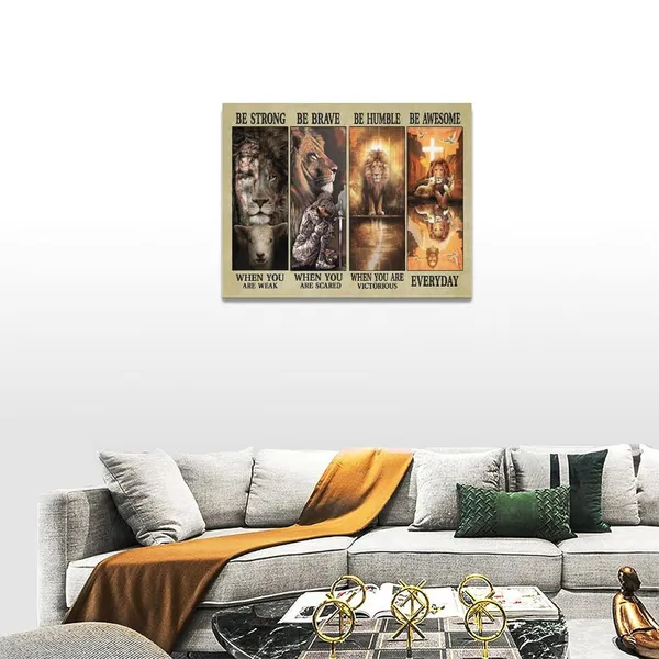 Multicolor_Christian_Jesus_Lion_Wall_Art_Jesus_Lion_Lamb_Pictures_Wall_Decor_Be_Strong_Inspirational_Quotes_Canvas_Painting_Print_Christ_Religious_Wall_Decoration_Artworks_Framed_|_For_Living_Room_Bedroom_16"x12"