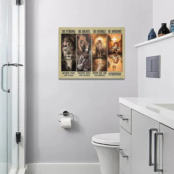 Multicolor_Christian_Jesus_Lion_Wall_Art_Jesus_Lion_Lamb_Pictures_Wall_Decor_Be_Strong_Inspirational_Quotes_Canvas_Painting_Print_Christ_Religious_Wall_Decoration_Artworks_Framed_|_For_Living_Room_Bedroom_16"x12"