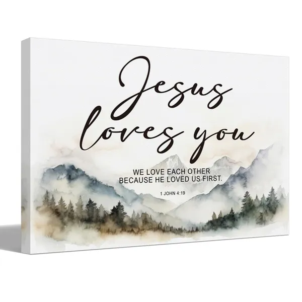 Multicolor_Christian_Wall_Art,_Jesus_Loves_You_Bible_Verses_Canvas_Wall_Decor,_1_John_4:19_Inspirational_Decor,_Christian_Gifts_Scripture_Decor,_Prayer_Room_Decor,_Office_Bathroom_Decor,_11x14