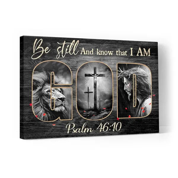 Multicolor_God_Canvas_Wall_Art_Lion_And_Jesus_Cross_Picture_Poster_Wall_Decor_Christian_Inspirational_Quotes_Prints_Painting_Framed_Vintage_Artwork_|_For_Bathroom_Office_Bedroom_12''X16''