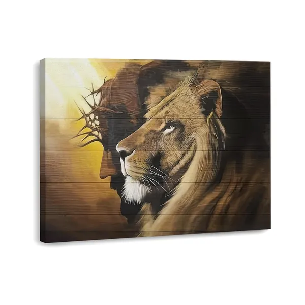 Multicolor_Fantasy_Artists_Framed_Jesus_Christ_Canvas_Wall_Art_The_Lion_of_Judah_Christian_Painting_Prints_Biblical_Wall_Decor_Religious_Room_Decor_|_For_Church_Prayer_Room_Christian_Schools_Hospitals_12"_x_16"