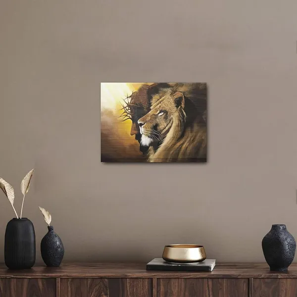 Multicolor_Fantasy_Artists_Framed_Jesus_Christ_Canvas_Wall_Art_The_Lion_of_Judah_Christian_Painting_Prints_Biblical_Wall_Decor_Religious_Room_Decor_|_For_Church_Prayer_Room_Christian_Schools_Hospitals_12"_x_16"