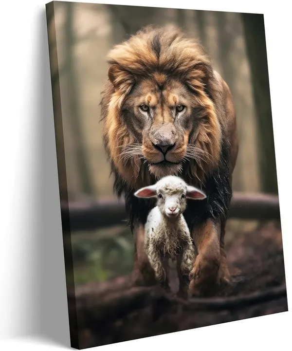 Multicolor_Jesus_Lion_King_and_Lamb_Wall_art_Religious_Paintings_Canvas_Artwork_Bible_Painting_Print_God_Christ_Spiritual_Inspirational_Farmhouse_god's_fingerprints_artwork_Church_Of_Christian_And_lamb_Decor