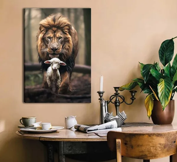 Multicolor_Jesus_Lion_King_and_Lamb_Wall_art_Religious_Paintings_Canvas_Artwork_Bible_Painting_Print_God_Christ_Spiritual_Inspirational_Farmhouse_god's_fingerprints_artwork_Church_Of_Christian_And_lamb_Decor