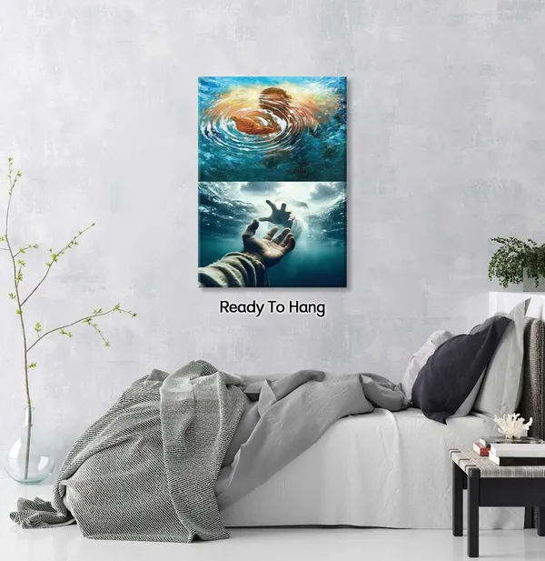 Multicolor_Jesus_Wall_Art_Give_Me_Your_Hand_Hand_Of_God_Canvas_Wall_Decor_Jesus_Hand_Reaching_Into_The_Water_Salvation_Print_Blue_Sea_Bible_Christian_Picture_Painting_Church_Decor_Ready_To_Hang_Size:_12x16