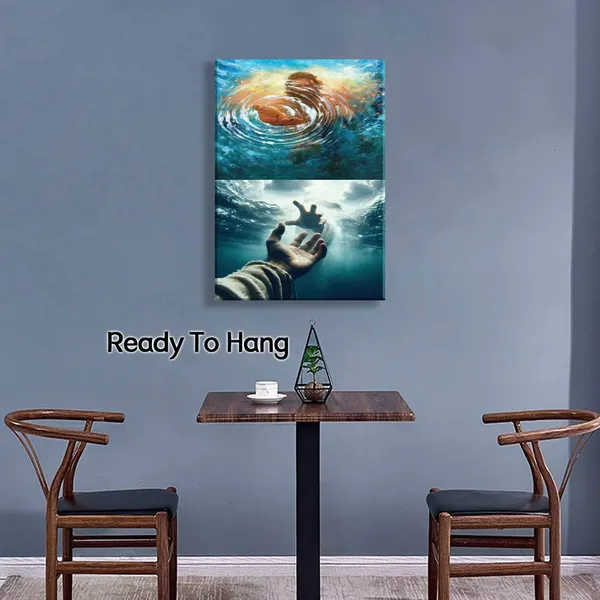 Multicolor_Jesus_Wall_Art_Give_Me_Your_Hand_Hand_Of_God_Canvas_Wall_Decor_Jesus_Hand_Reaching_Into_The_Water_Salvation_Print_Blue_Sea_Bible_Christian_Picture_Painting_Church_Decor_Ready_To_Hang_Size:_12x16
