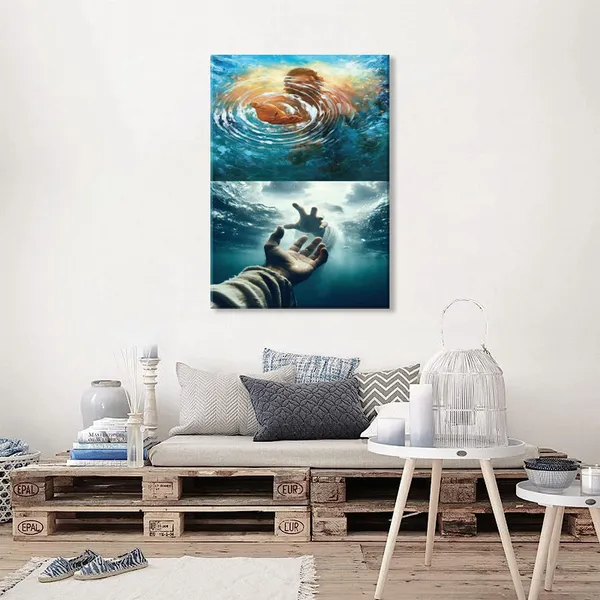 Multicolor_Jesus_Wall_Art_Give_Me_Your_Hand_Hand_Of_God_Canvas_Wall_Decor_Jesus_Hand_Reaching_Into_The_Water_Salvation_Print_Blue_Sea_Bible_Christian_Picture_Painting_Church_Decor_Ready_To_Hang_Size:_12x16