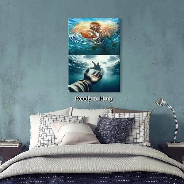 Multicolor_Jesus_Wall_Art_Give_Me_Your_Hand_Hand_Of_God_Canvas_Wall_Decor_Jesus_Hand_Reaching_Into_The_Water_Salvation_Print_Blue_Sea_Bible_Christian_Picture_Painting_Church_Decor_Ready_To_Hang_Size:_12x16