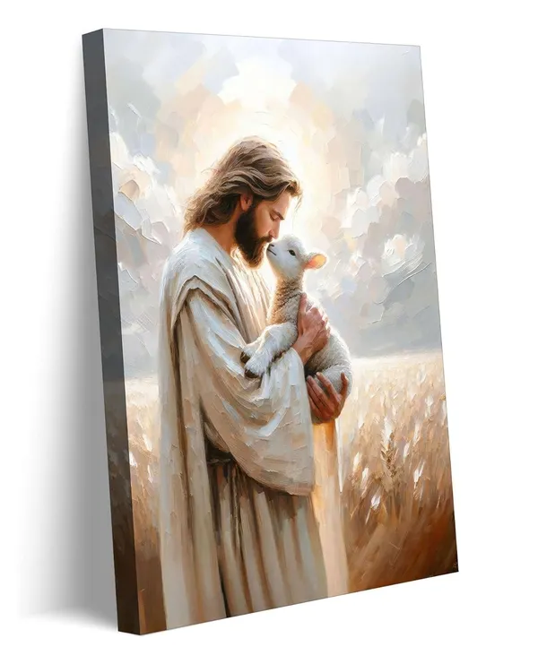Multicolor_Jesus_Holding_sheep_kissing_Canvas_Wall_Art_Jesus_Christ_The_Good_Shepherd_Wall_Decor_Picture_God_Faith_Christian_Poster_Print_|_For_Home_Living_Room_Bedroom_Home_Decoration