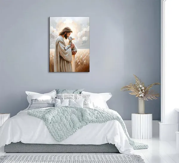 Multicolor_Jesus_Holding_sheep_kissing_Canvas_Wall_Art_Jesus_Christ_The_Good_Shepherd_Wall_Decor_Picture_God_Faith_Christian_Poster_Print_|_For_Home_Living_Room_Bedroom_Home_Decoration