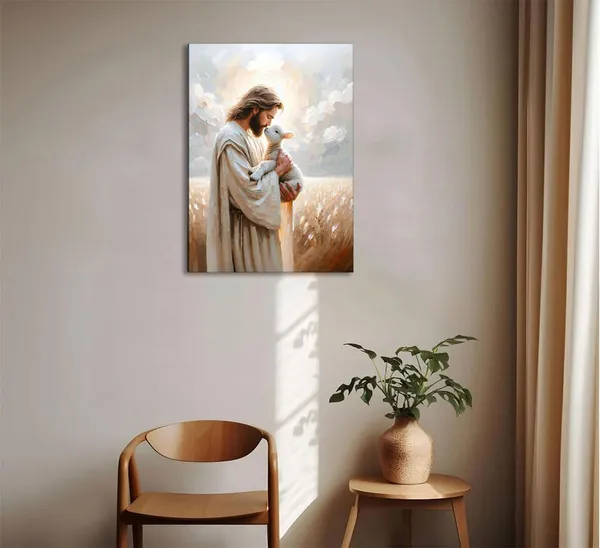 Multicolor_Jesus_Holding_sheep_kissing_Canvas_Wall_Art_Jesus_Christ_The_Good_Shepherd_Wall_Decor_Picture_God_Faith_Christian_Poster_Print_|_For_Home_Living_Room_Bedroom_Home_Decoration