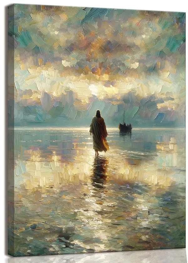 Multicolor_Framed_Jesus_Pictures_|_For_Wall_God_Canvas_Wall_Art_Jesus_Walking_on_Water_Paintings_print_|_For_Living_Room_Christian_Art_Decor_Religious_Posters_Ready_to_Hang_12x16Inches