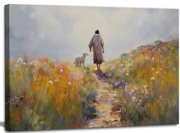 Multicolor_Jesus_leaves_the_99_sheep_Wall_Art_Christian_Jesus_God_Savior_Wall_Decor_Pictures_Parable_The_Lost_Sheep_Religious_Scripture_Posters_Art_Prints_|_For_Living_Room_Bedroom_Church_Scene_Home_Decoration