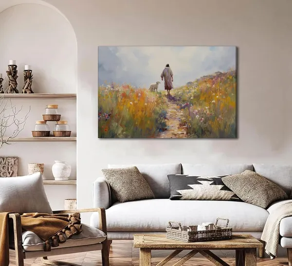 Multicolor_Jesus_leaves_the_99_sheep_Wall_Art_Christian_Jesus_God_Savior_Wall_Decor_Pictures_Parable_The_Lost_Sheep_Religious_Scripture_Posters_Art_Prints_|_For_Living_Room_Bedroom_Church_Scene_Home_Decoration