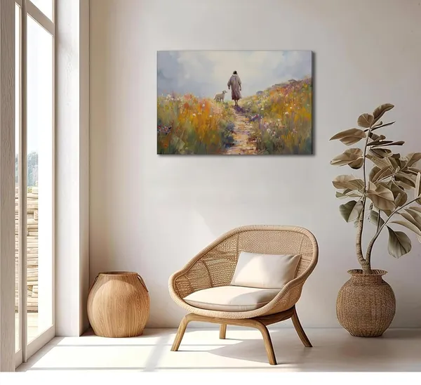 Multicolor_Jesus_leaves_the_99_sheep_Wall_Art_Christian_Jesus_God_Savior_Wall_Decor_Pictures_Parable_The_Lost_Sheep_Religious_Scripture_Posters_Art_Prints_|_For_Living_Room_Bedroom_Church_Scene_Home_Decoration