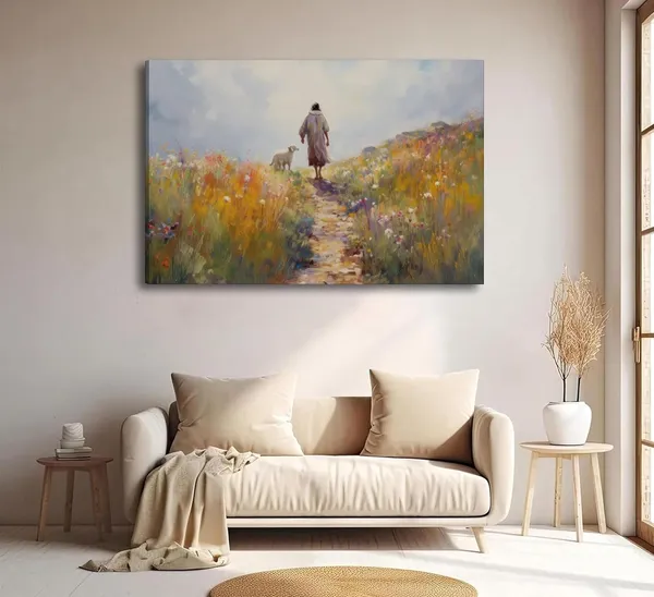 Multicolor_Jesus_leaves_the_99_sheep_Wall_Art_Christian_Jesus_God_Savior_Wall_Decor_Pictures_Parable_The_Lost_Sheep_Religious_Scripture_Posters_Art_Prints_|_For_Living_Room_Bedroom_Church_Scene_Home_Decoration
