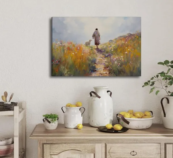 Multicolor_Jesus_leaves_the_99_sheep_Wall_Art_Christian_Jesus_God_Savior_Wall_Decor_Pictures_Parable_The_Lost_Sheep_Religious_Scripture_Posters_Art_Prints_|_For_Living_Room_Bedroom_Church_Scene_Home_Decoration