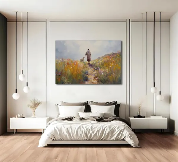 Multicolor_Jesus_leaves_the_99_sheep_Wall_Art_Christian_Jesus_God_Savior_Wall_Decor_Pictures_Parable_The_Lost_Sheep_Religious_Scripture_Posters_Art_Prints_|_For_Living_Room_Bedroom_Church_Scene_Home_Decoration