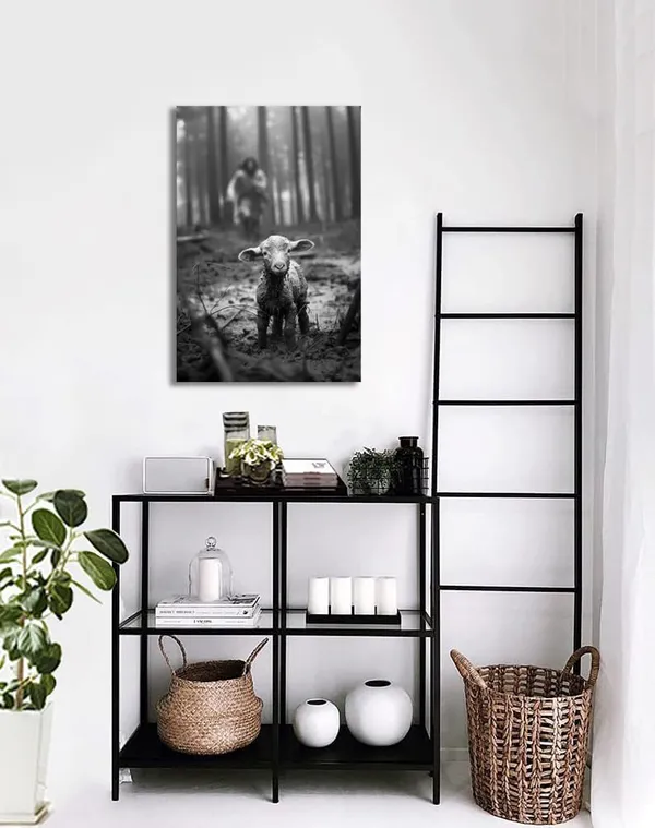 Multicolor_Christian_Wall_Art_Jesus_and_Lamb_Canvas_Paintings_Christian_Art_Decoration_|_For_Living_Room_Bedroom_Modern_Art_Wall_Print_Frame_Ready_to_Hang_(12.00"x16.00")