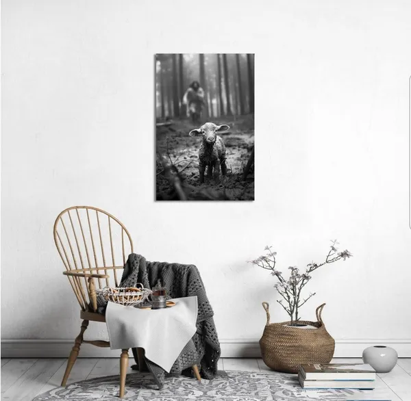 Multicolor_Christian_Wall_Art_Jesus_and_Lamb_Canvas_Paintings_Christian_Art_Decoration_|_For_Living_Room_Bedroom_Modern_Art_Wall_Print_Frame_Ready_to_Hang_(12.00"x16.00")