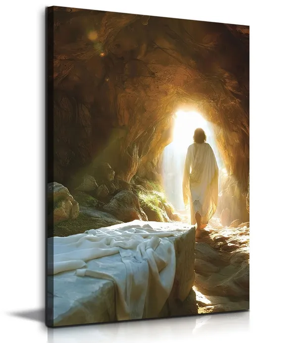 Multicolor_Framed_Jesus_Christian_Canvas_Wall_Art_Jesus_Leaves_Garden_Wall_decor_picture_Resurrected_Savior_Leaves_the_Tomb_Painting_Poster_Prints_|_For_Church_Home_Bedroom_living_room_Wall_Decor_12inx16in_Canvas