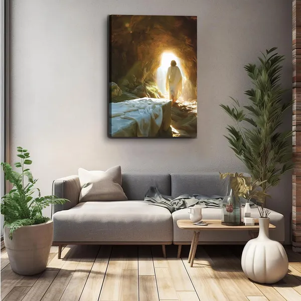 Multicolor_Framed_Jesus_Christian_Canvas_Wall_Art_Jesus_Leaves_Garden_Wall_decor_picture_Resurrected_Savior_Leaves_the_Tomb_Painting_Poster_Prints_|_For_Church_Home_Bedroom_living_room_Wall_Decor_12inx16in_Canvas