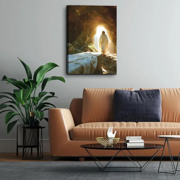 Multicolor_Framed_Jesus_Christian_Canvas_Wall_Art_Jesus_Leaves_Garden_Wall_decor_picture_Resurrected_Savior_Leaves_the_Tomb_Painting_Poster_Prints_|_For_Church_Home_Bedroom_living_room_Wall_Decor_12inx16in_Canvas
