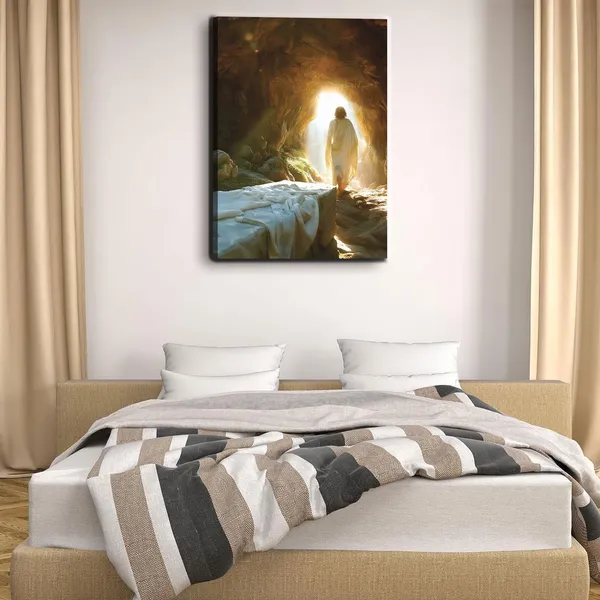 Multicolor_Framed_Jesus_Christian_Canvas_Wall_Art_Jesus_Leaves_Garden_Wall_decor_picture_Resurrected_Savior_Leaves_the_Tomb_Painting_Poster_Prints_|_For_Church_Home_Bedroom_living_room_Wall_Decor_12inx16in_Canvas