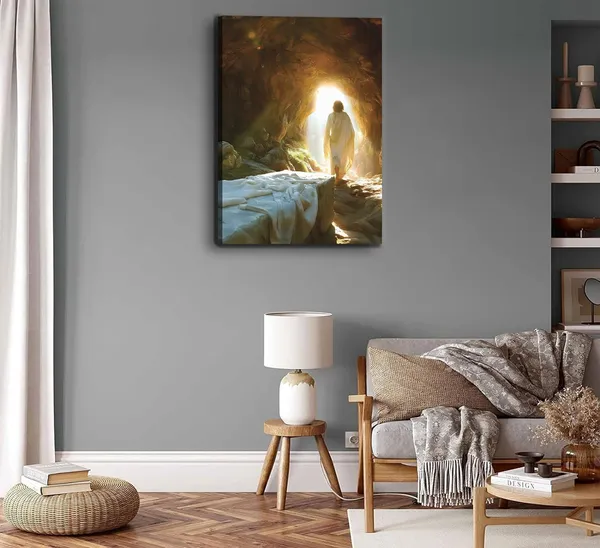 Multicolor_Framed_Jesus_Christian_Canvas_Wall_Art_Jesus_Leaves_Garden_Wall_decor_picture_Resurrected_Savior_Leaves_the_Tomb_Painting_Poster_Prints_|_For_Church_Home_Bedroom_living_room_Wall_Decor_12inx16in_Canvas